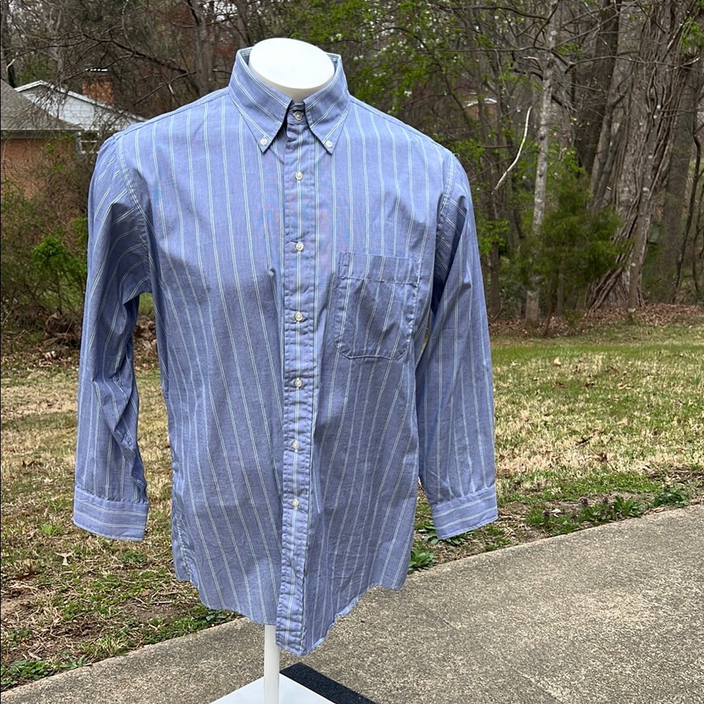 Casual Blue and White Button Down Shirt with Pinstripes